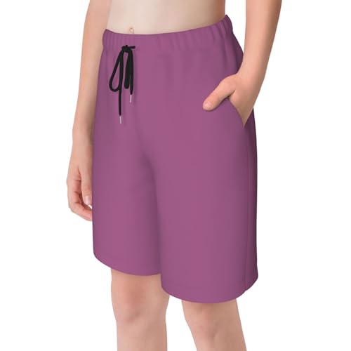 Solid Color Grape red Youth Beach Pants, Soft and Breathable, with Drawstring Waist, Suitable for Sports and Leisure.4