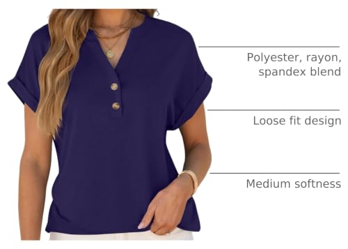 Image of ANRABESS Womens Short Sleeve Henley Tops V Neck Dressy Casual Blouses Summer Trendy Tee Shirts 2026 Vacation Fashion Clothes