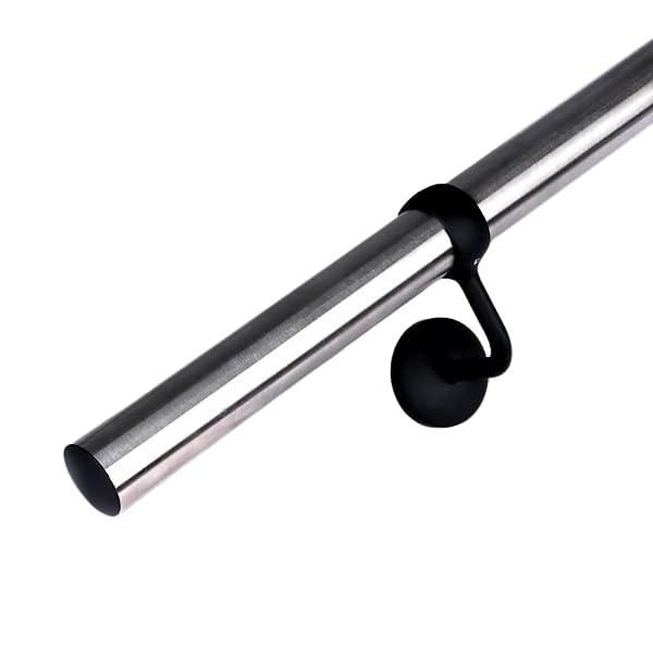 Stiley Living Stainless Steel Handrail kit with Black Brackets & Fixings – Stainless Steel Wall Mounted Indoor Stair Banister Rail – Modern Railing System – 1.2m — image 1