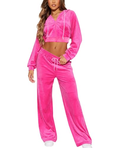 SMSN Women Sweatsuits Set Velvet 2 Piece Tracksuit Outfits Velour Jogging Long Sleeve Sweat Hoodie and Sweatpants Set