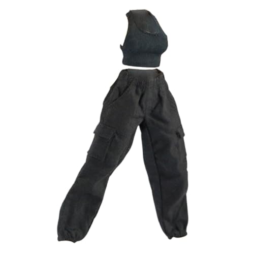 TTETTZ Pantalones Cargo a Escala 1/12 para Cosplay, Elegantes Y Versátiles, para Vestir, Regalo, Juguete Negro