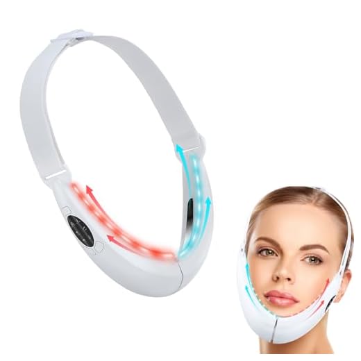 AILEDA Reductor de Papada Masajeador Facial Electrico, EMS Masajeador Facial Shapping con Caliente, Lifting y Reafirmante con Fototerapia Roja y Azul