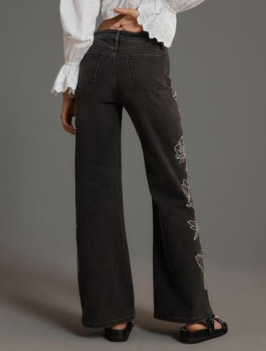 LifeShe Womens Bell Bottom Jeans Mid Rise Embroidered Flared Jean Stretch Bootcut Denim Pants2