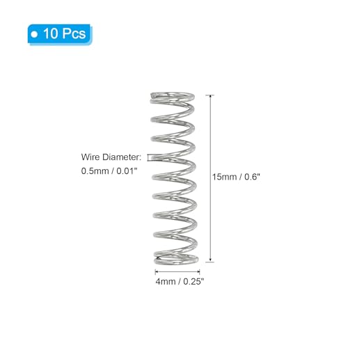 PATIKIL Compression Spring, 0.5mm Wire Dia x 4mm OD x 15mm L, 10 Pcs 304 Stainless Steel Mechanical Extension Small Springs Pen Springs Assortment Kit for Shop and Home Repairs - Image 3