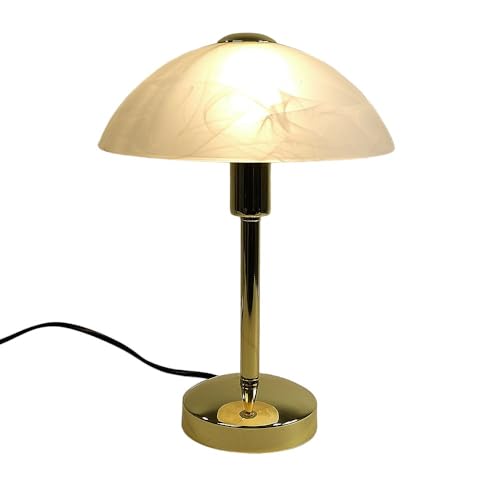 Glas-Tisch-Leuchte-Lampe MISCHA Messing, Murano-Glass stil H: 30cm D: 22cm, E14, Wonhzimmer-Nachttisch-Fensterbank-Kommode-Leuchte-Lampe (Messing)