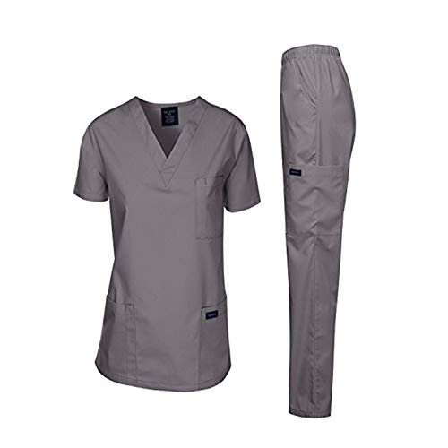 Dagacci Scrubs Medical Uniform Unisex Scrubs Set Medical Scrubs Top and Pants (X-Large, Petwer Gray) - Thumbnail 3
