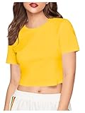 SweatyRocks Women's Graphic Print Crop Top Summer Short Sleeve Casual T Shirts Yellow Small