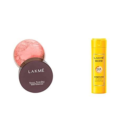 Image of LAKME Rose Face Powder, Radiant & Matte For Oily Skin, Warm Pink, 40g & SPF 24 PA ++ Sun Expert UV Lotion, 120ml