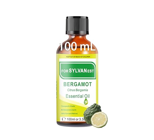 Aceite Esencial de Bergamota FORSYLVANEST 100 ml, Aceite de Bergamota 100 % Natural, Ideal Para el Hogar, Aromaterapia, Sueño, Cuidado de la piel y Masajes