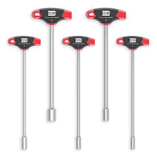 INBUS® 73400 Jeu de Clés à douille à poignée en T 5pcs, 6–13mm, avec HybridTouch — Made in Germany