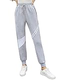KOJOOIN Damen Jogginghose Lange Sporthose Baumwolle Trainingshose Loose Fit Sweathose mit Streifen und Taschen,für Jogging Fitness Freizeithose C- Grau L
