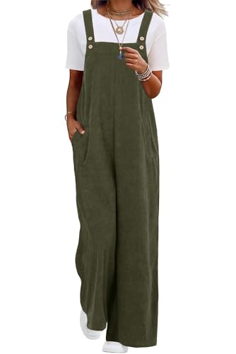 QIXING - Salopette da donna in corduroy a gamba larga, tuta casual con tasche, UK, L