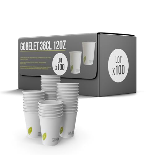 SPARKLERS CLUB Lot de 100 Gobelets 36cl /12oz Jetables en Carton Blanc 100% Biodégradable - Gobelet à café en papier 360ml Thé et les Boissons Rafraîchissantes. Gobelets Boissons chaudes et froides
