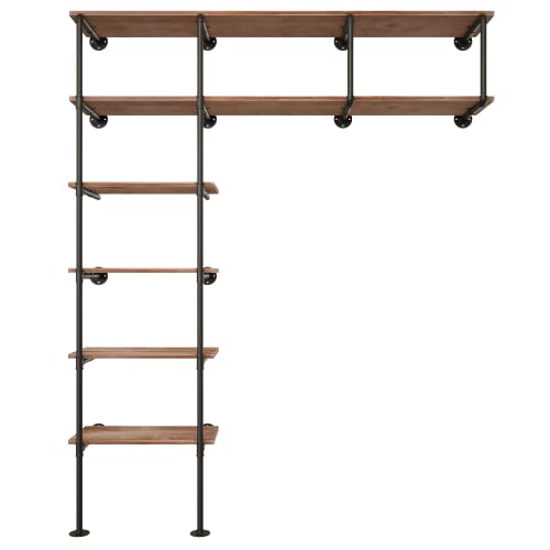 Rogmars Industrial Pipe Shelving 70Inch 6-Tier Ladder Pipe Bookshelf Metal Bookcase Real Wood Industrial Floating Shelves For Wall Decor Rustic Wall Shelves Home Decor For Living Room Kitchen #TOP5