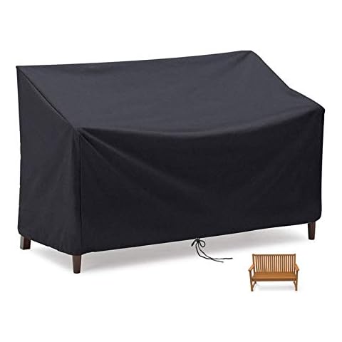 Flymer 2/3/4 Seater Bench Cover, Waterproof and Windproof and Tear proof 420D Oxford Fabric Anti-UV Furniture Cover for Outdoor Patio Bench - Black (4 seater) Cover