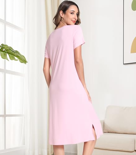 Image of NACHILA Women's Nightgowns-Viscose Made from Bamboo, Short Sleeve Sleepshirts V Neck Night Dress Cool Sleepwear