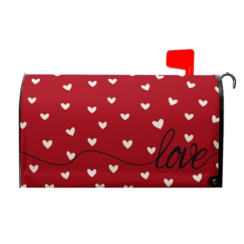 Image of Valentines Day Mailbox Cover Magnetic Red Love Hearts Romantic Mailbox Wrap Post Cover Standard Size 25.5x21 Inch for Garden Yard Outdoor Outside Patio Wedding Anniversary Holiday Decor