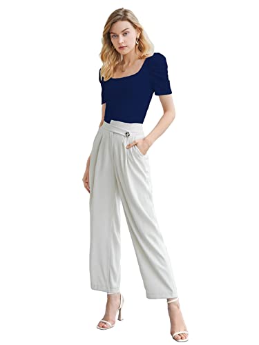 Image of Shasmi Women's & Girl's Polyester Pleated High Neck Short Puff Sleeve Ruched Bust Solid Regular Fit Top