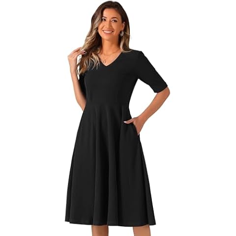 Allegra K 1950s Vintage V Neck Swing Dress Cover