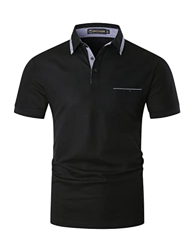 GHYUGR Polos Homme Manche Courte Coton Col à Carreaux Élégant T-Shirts à Manches Courtes Golf Polo,A-Noir,XL Cover