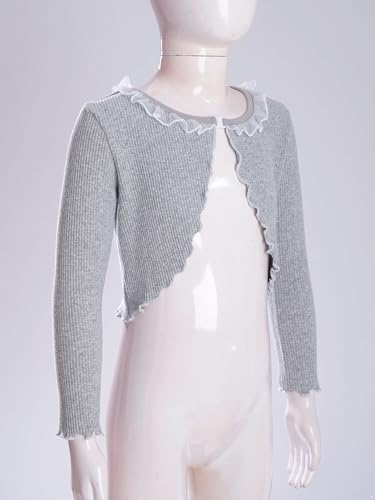 Kids Girls Dance Sweater Ballerina Ruffled Trim Long Sleeve Knit Wrap Top Ballet Cardigan Shrug Dancewear4