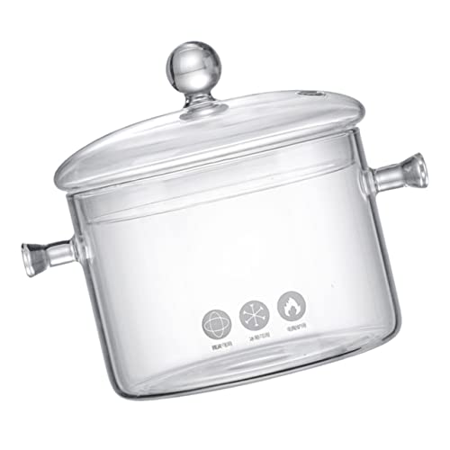 OKUMEYR Glass Noodle Pot with Double Handles Transparent Stew Pot for Stove Multi Use Kitchen Container for Soup Pasta and More