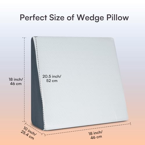 Image of Memory Foam Orthopedic Wedge Pillow for Back, Neck, Leg Support, Pregnancy, GERD, Acid Reflux, Snoring & Post-Surgery Relief - Soft Washable Cover - White & Grey (46 x 52 x 46 CM)