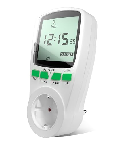 Lamptobe Temporizador Enchufe Digital con 20 Programas, Temporizador Digital Programable con Gran Pantalla LCD, Temporizador Ciclico Adecuado para Cocinas, Acuarios (1-Pieza/230V/16A/3680W)