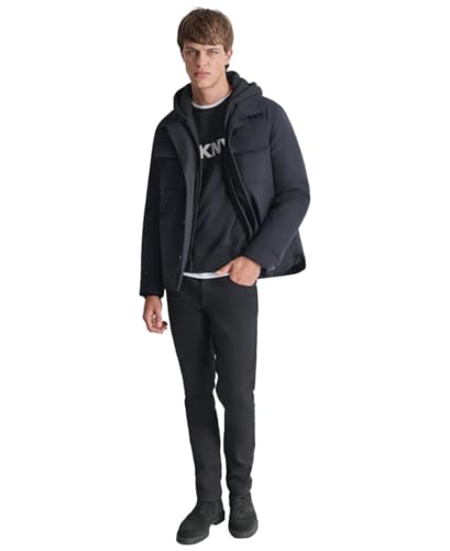 DKNY Men's Water Resistant Hooded Soft Faux Leather Durable Jacket