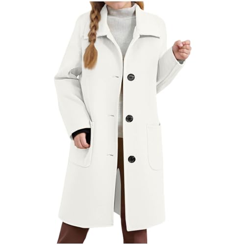Image of Girls Wool Blend Pea Coat Fall Winter Long Sleeve Single Breasted Overcoat Kids Elegant Mid-Length Outwear with Pockets