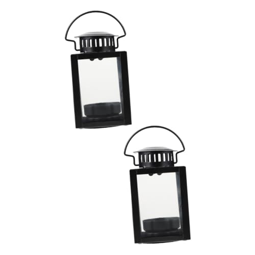 IMIKEYA 2 Pcs Wrought Iron Portable Candle Holder Flameless Candle Holder Halloween Candle Lantern European Candle Led Outdoor Lantern Scented Candleholders Desk Lamp Glass Old Fashioned