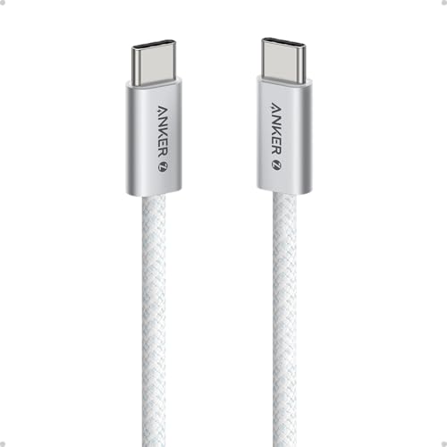 Image of Anker Zolo USB C to USB C Cable, Braided and Dirt-Free Type-C Fast Charging Cable, Slim Connector, for iPhone 17 Series, MacBook (240W) (White, 3.3 FT)