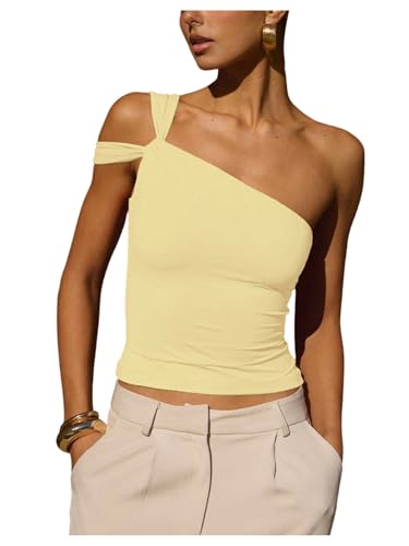 Milumia Women's One Shoulder Asymmetrical Tank Top Y2k Sleeveless Slim Fit Going Out Tops