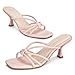 LOOPCHARM Women's Strappy Square Open Toe Kitten Heels Sandals Knotted Design Summer Fashion Slip On Mule Style,LIGHT PINK,9