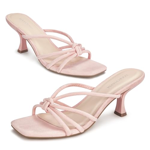 Image of Women's Strappy Square Open Toe Kitten Heels Sandals Knotted Design Summer Fashion Slip On Mule Style