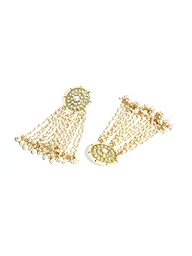 Image of Karatcart Gold Plated Pink Meena Lotus Design Kundan Dangler Earrings for Women (color may slightly vary due to photographic effect)