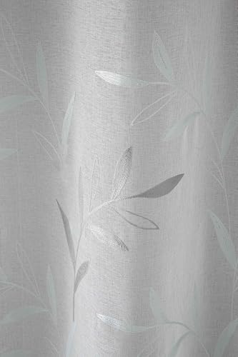 Fundeco - Cortina Salón - Diseño Bordado de Hojas en Color Gris - Medidas: 140x270-100% Poliéster (Thais Gris)