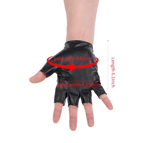 JISEN Men PU leather Punk Half Finger Hollow Out Gloves Black - Thumbnail 3