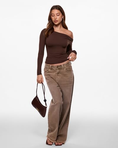 Image of INLYRIC Women's Inbarely Seasons Off The Shoulder Double Lined Long Sleeve Tops Going Out Slim Fitted Sexy T-Shirts