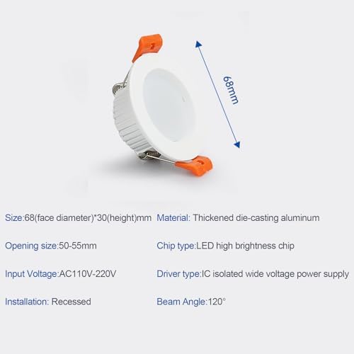 3W LED Recessed Ceiling Spotlights, 6000K Cold White Ultra Slim Panel Light, Cut Φ50-55mm, AC110-240V Round Downlights for Living Room Office, 20 Pack