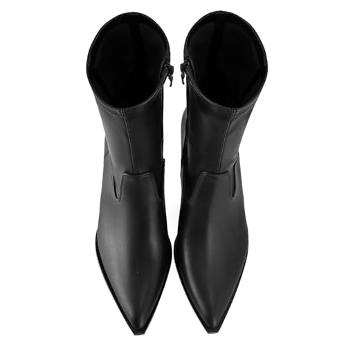 Kitten Heel Ankle Boots for Women Pointed Toe Stacked Stiletto Booties with Side Zipper Mid Calf Short Fashion Dress Boots4
