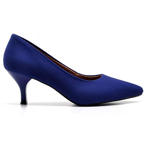 Sapato scarpin feminino nobuck azul salto fino baixo 5 cm (39)