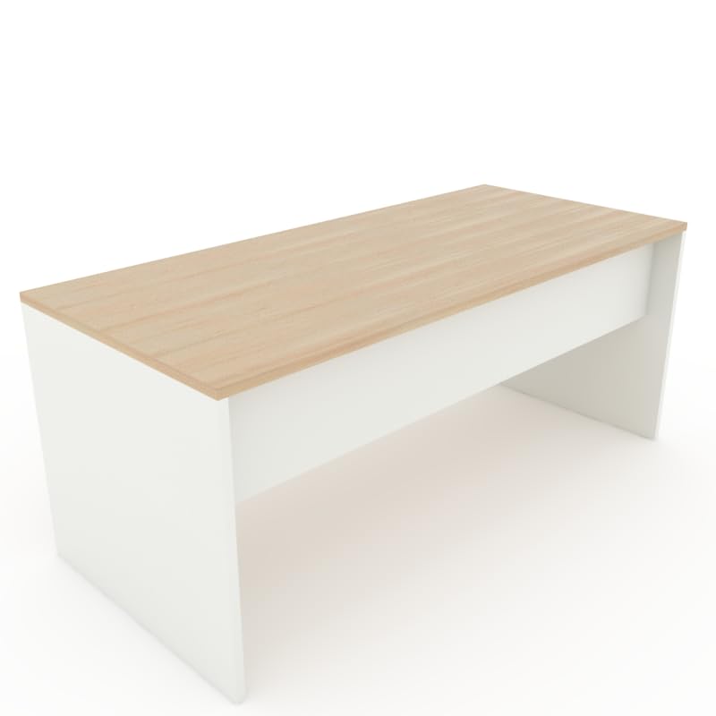 OFICIT Escritorio Mesa de Oficina en Color Blanco con Tablero Acacia, 180x80cm. FABRICACIÓN Nacional.