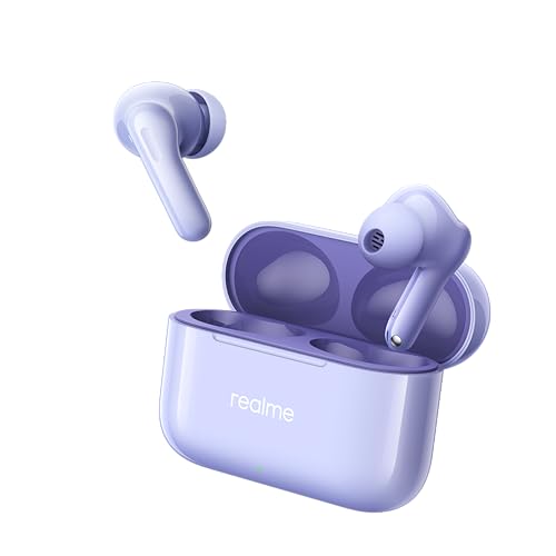 Image of realme Buds T200 TWS Earbuds, Hi-Res Audio, LDAC, IP55 Water Resistant, 12.4mm Dynamic Bass Driver, 32dB ANC, 50h Playback (Purple)