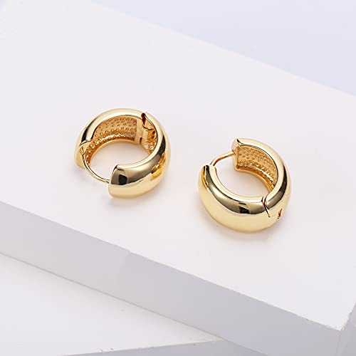 Famarine Chunky Gold Hoop Earrings For Women 10Mm Wide, 3/4 In Hoops Huggie Earrings For Men Gift, 14K Gold Plated #TOP3
