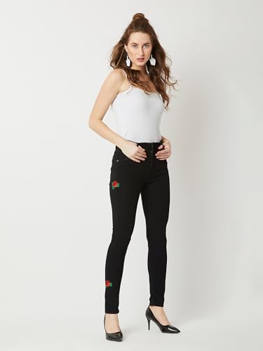Image of Miss Chase Women's Skinny High Rise Cropped Length Fringe Detailing Stretchable Denim Jeans