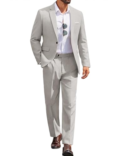 COOFANDY Mens Casual Suits 2 Piece Set One Button Dress Suits for Graduation Wedding Business, Light Gray, Large
