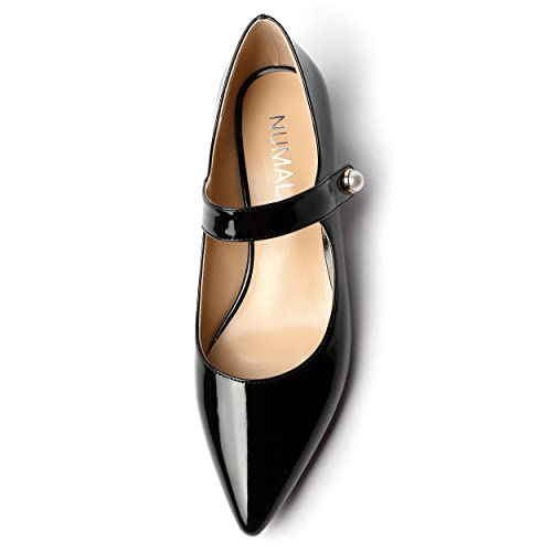 NUMALEO Womens Cute Dating Pearl Pointed Toe Ankle Strap Dress Patent Chunky Low Heel Pumps Shoes 1.5 Inch3