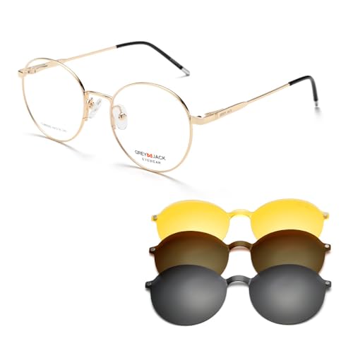 Image of grey jack 3PCS Clip On Glasses,Half-Rim Metal Round Shape with Magnetic Eyeglasses for Myopic Men Women 80020