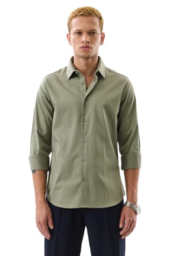 Image of SNITCH Men Formal Shirt | Slim Fit Full Sleeve Classic Collar Solid Pattern | Premium Cotton Blend & Breathable Fabric for Office